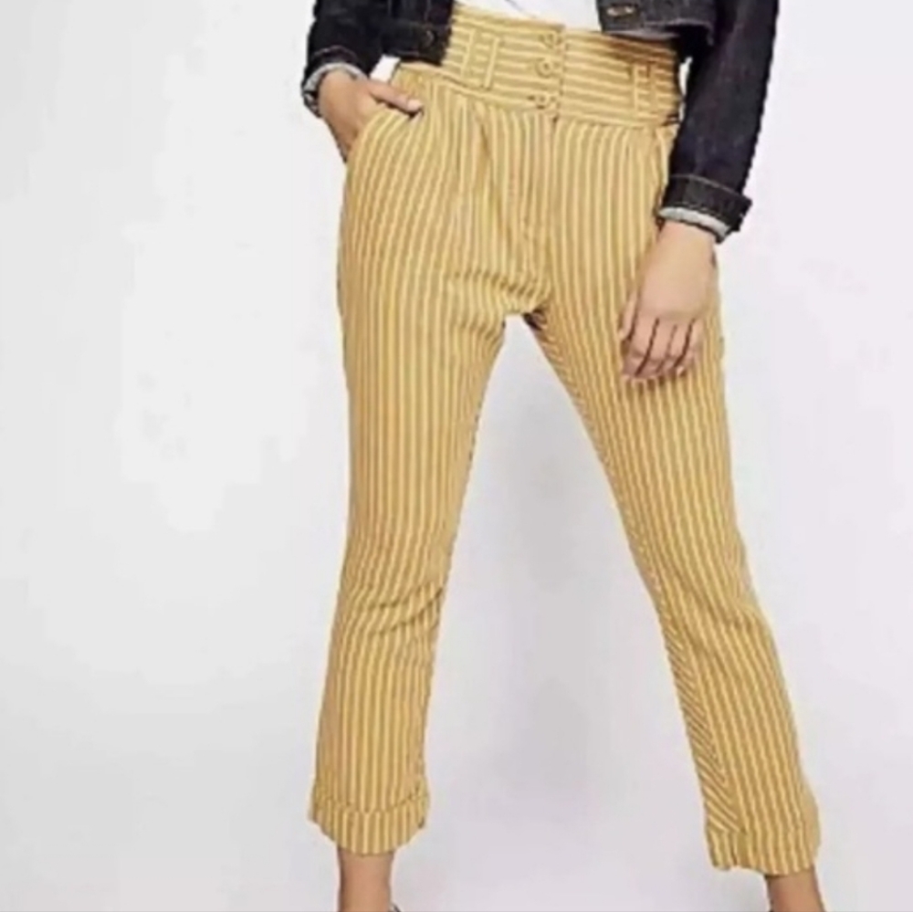 Free People Rumors Textured Mustard and White Striped Harem Pants L-XL
